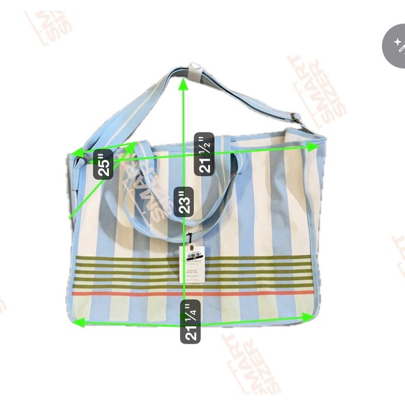 MAGNOLIA Large Canvas Tote Bag Cross Nautical Blue Stripe Farmhouse Beach Travel - Picture 3 of 11